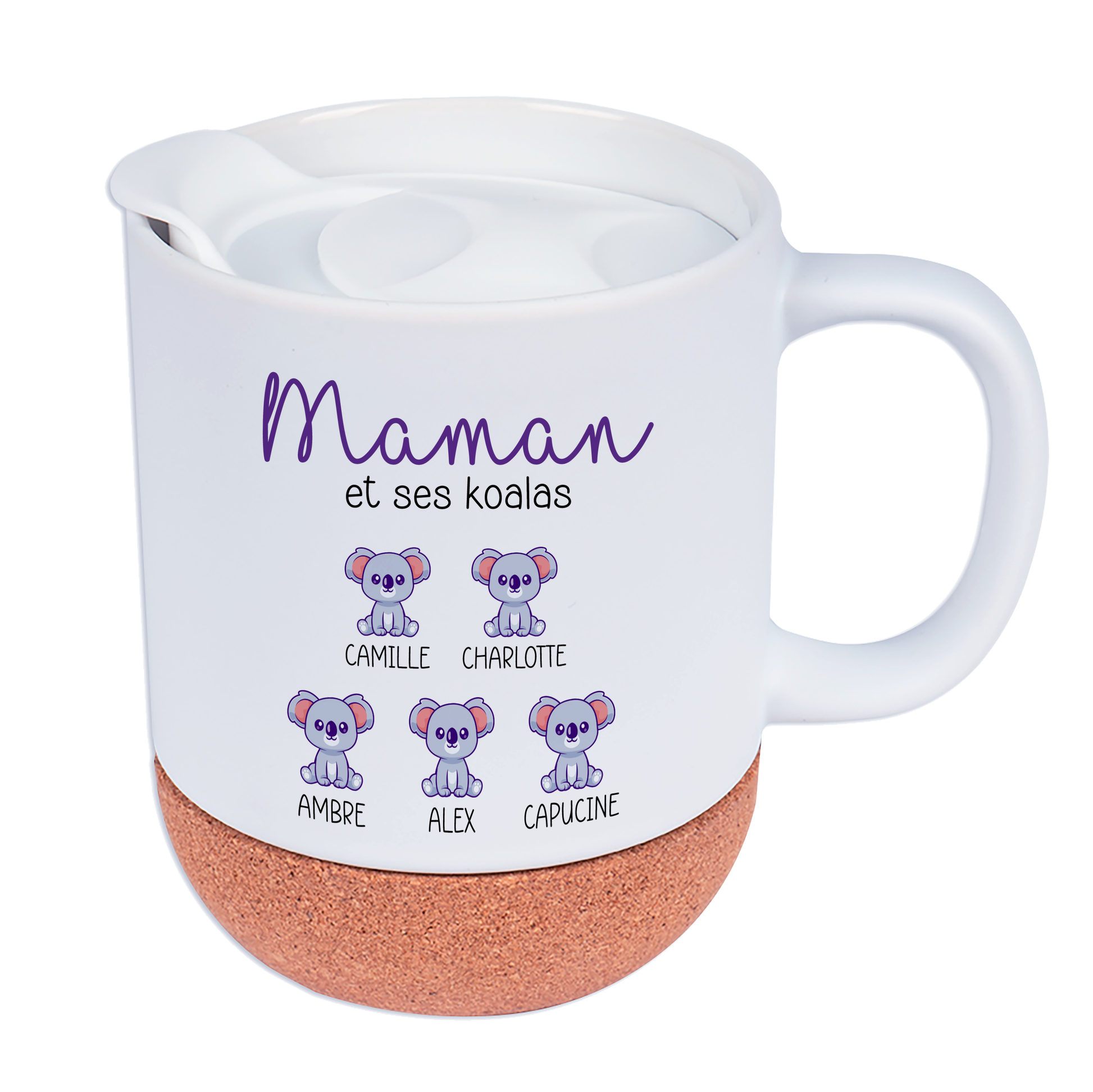Mug personnalisé Maman et ses koalas avec prénoms et petits koalas illustrés