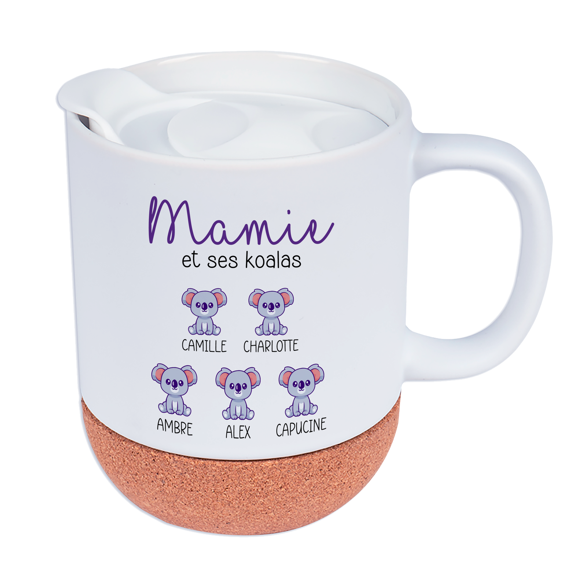 Mug personnalisé "Mamie et ses Koalas" avec prénoms et motif de petits koalas représentant les petits-enfants