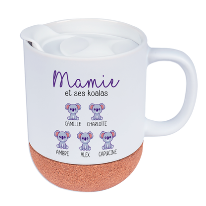 Mug personnalisé "Mamie et ses Koalas" avec prénoms et motif de petits koalas représentant les petits-enfants