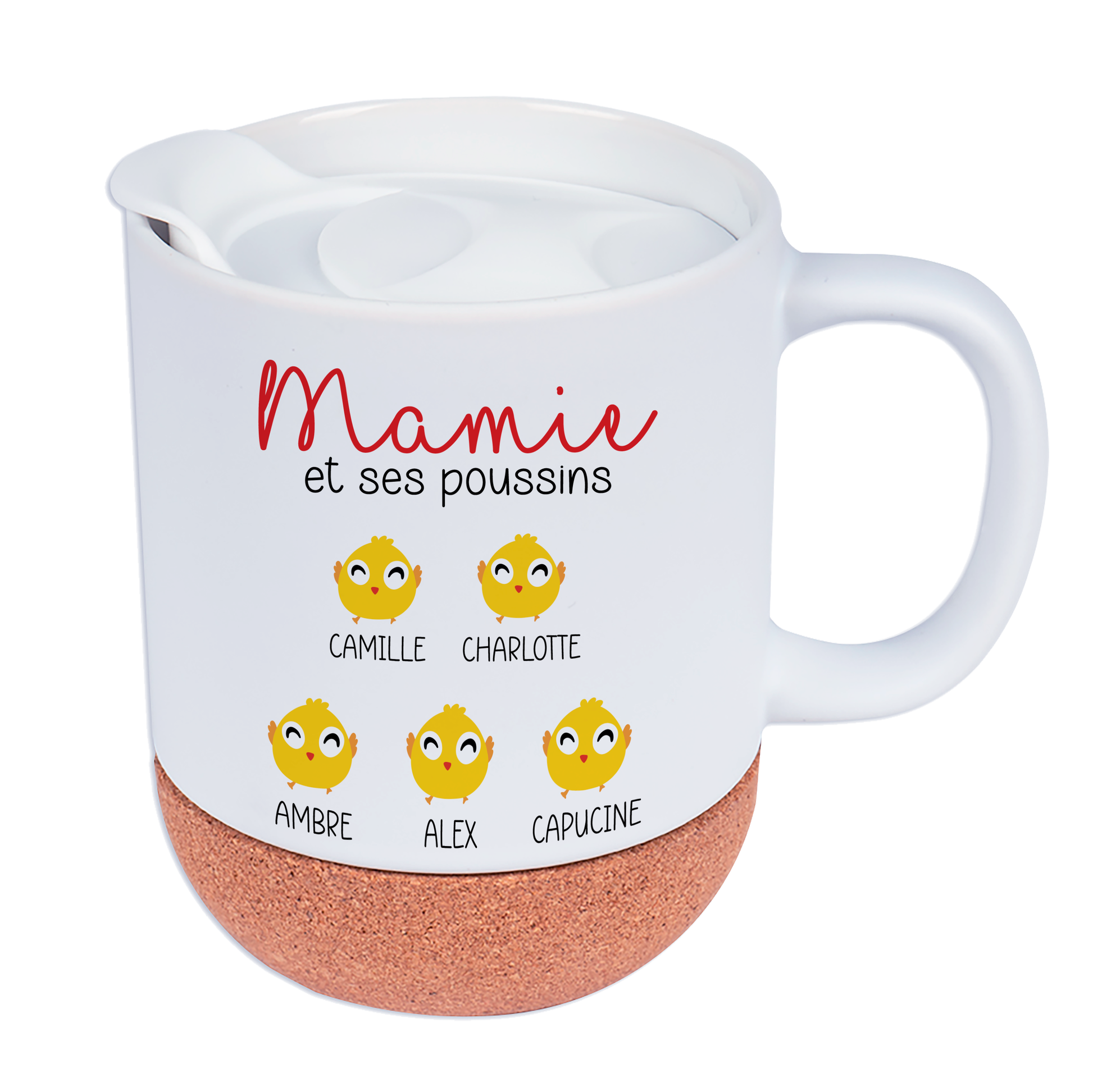 Mug personnalisé "Mamie et ses poussins" avec prénoms et motif de petits poussins