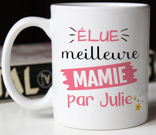 Mug élue meilleure mamie cadeau fête des grands-mères personnalisable prénom 
