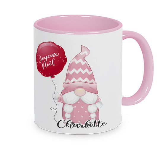 Mug de Noël Gnome rose personnalisé prénom 