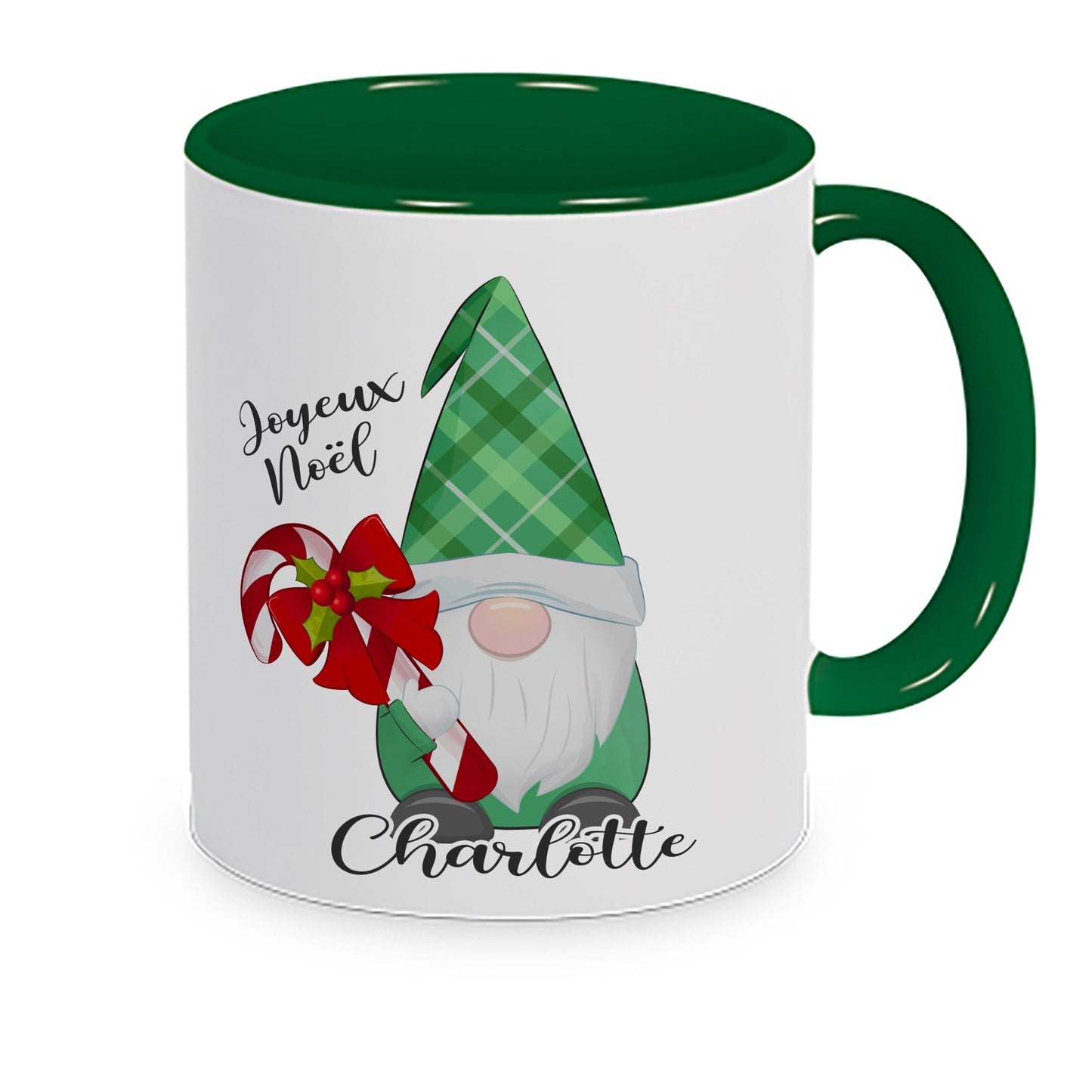 Mug de Noël vert personnalisé prénom Gnome