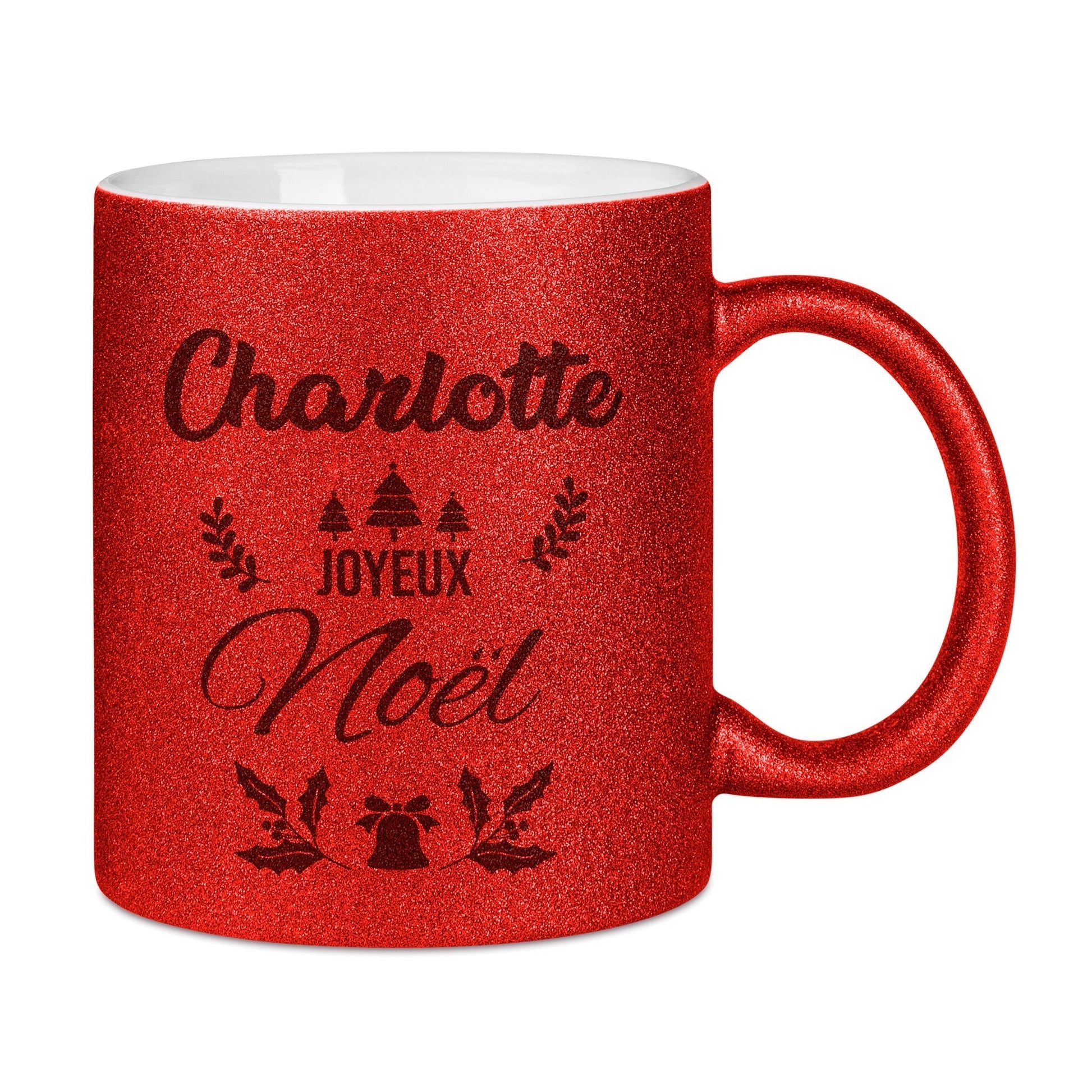 Mug Paillettes rouges personnalisé prénom Joyeux Noël