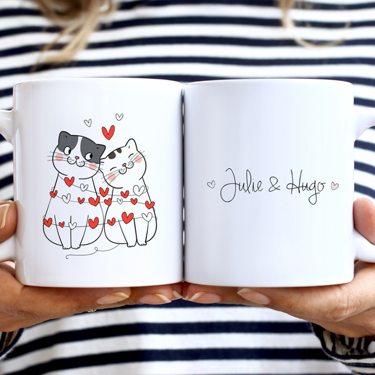 Mug Saint-Valentin personnalisé avec chat et prénom