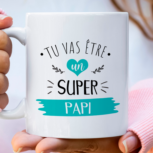 Mug personnalisé "futur papi" avec message tendre et design élégant, idéal pour annoncer une grossesse de manière émouvante.