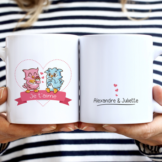 Mug personnalisé Saint-Valentin couple chouettes amoureux 