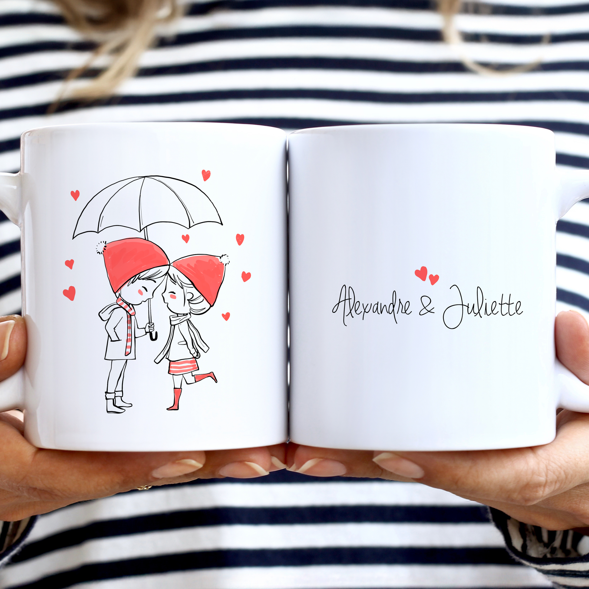 Mug personnalisé avec prénom et  couple amoureux - Idée cadeau Saint-Valentin - Tasse personnalisée