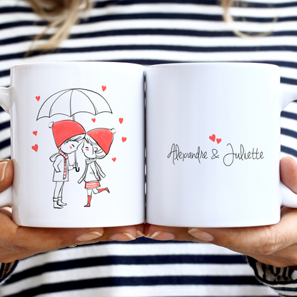 Mug personnalisé avec prénom et  couple amoureux - Idée cadeau Saint-Valentin - Tasse personnalisée
