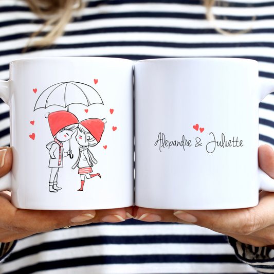 Mug personnalisé avec prénom et  couple amoureux - Idée cadeau Saint-Valentin - Tasse personnalisée