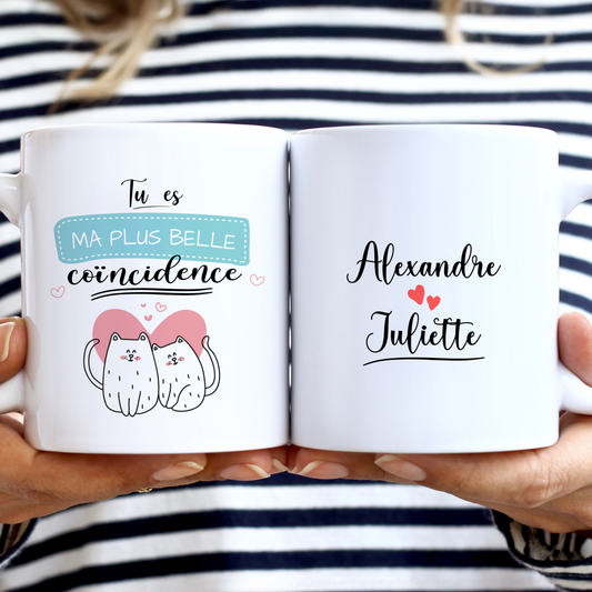 Mug personnalisé couple "Tu es ma plus belle coïncidence" - Idée cadeau pour couple amoureux 