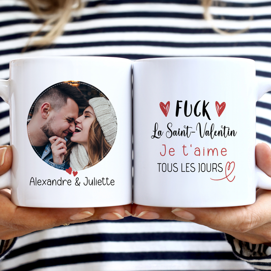 Mug personnalisé photo avec prénoms. Idée cadeau Saint-Valentin pour couple