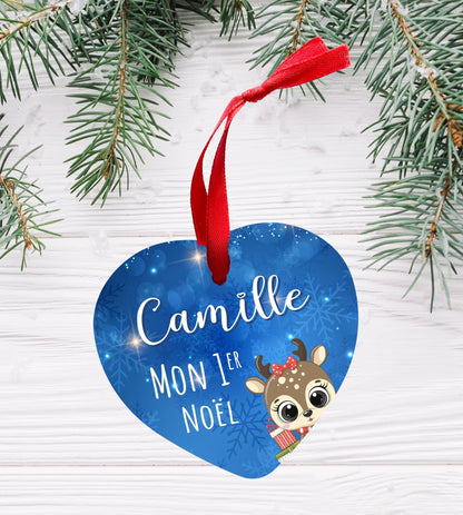 Ornement de Noël en forme de coeur personnalisable prénom mon premier Noël
