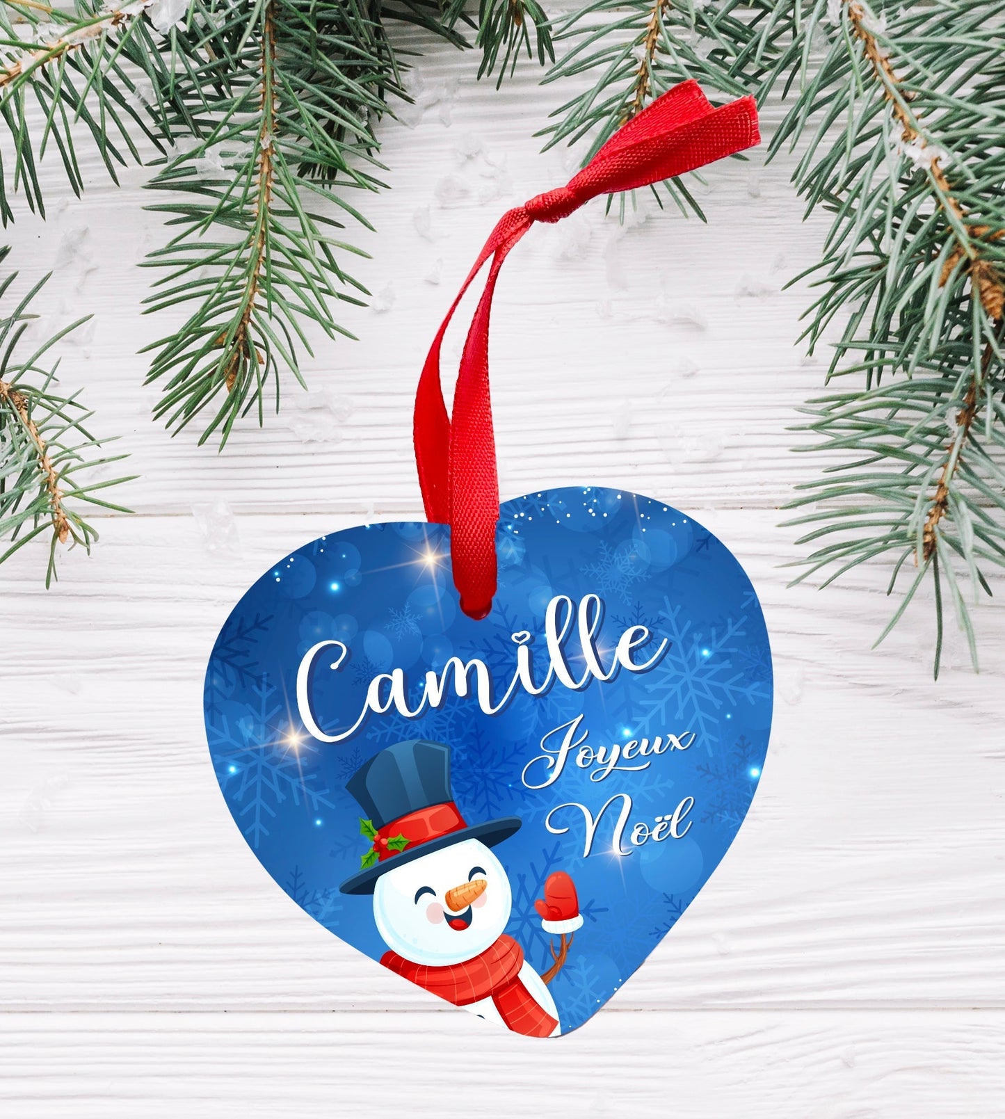 Ornement coeur Noël personnalisé prénom "Joyeux Noël"