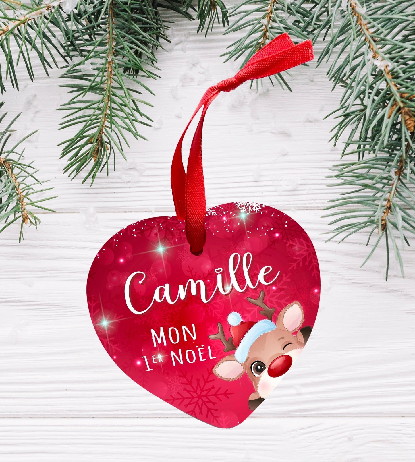Ornement coeur Noël personnalisé prénom "Mon 1er Noël"
