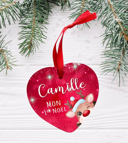 Ornement coeur Noël personnalisé prénom "Mon 1er Noël"