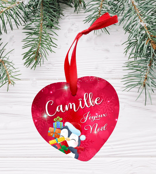 Ornement coeur personnalisable prénom Joyeux Noël. Décoration de noël à suspendre