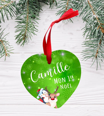 Ornement de Noël en forme de coeur personnalisable prénom mon premier Noël