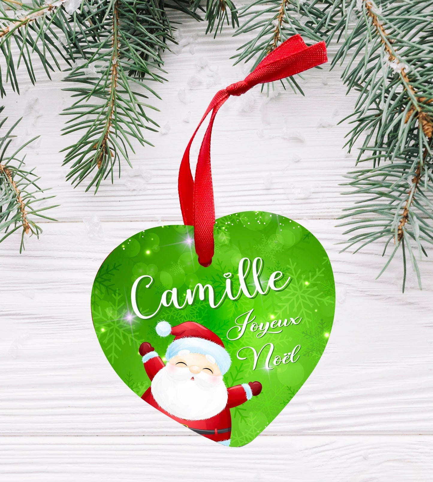 Ornement coeur Noël personnalisé prénom "Joyeux Noël"
