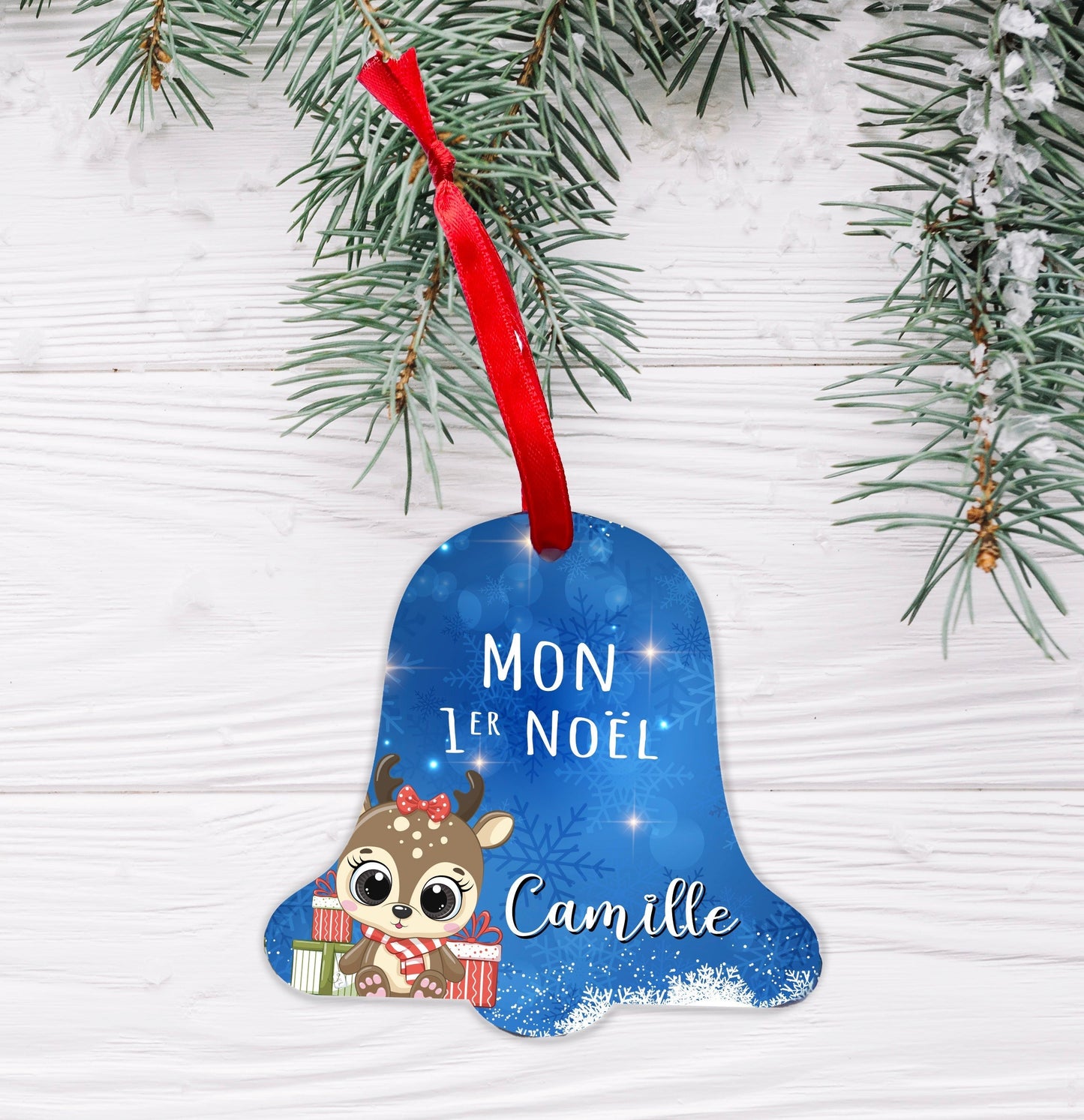 Ornement de Noël en forme de cloche personnalisable prénom mon premier Noël
