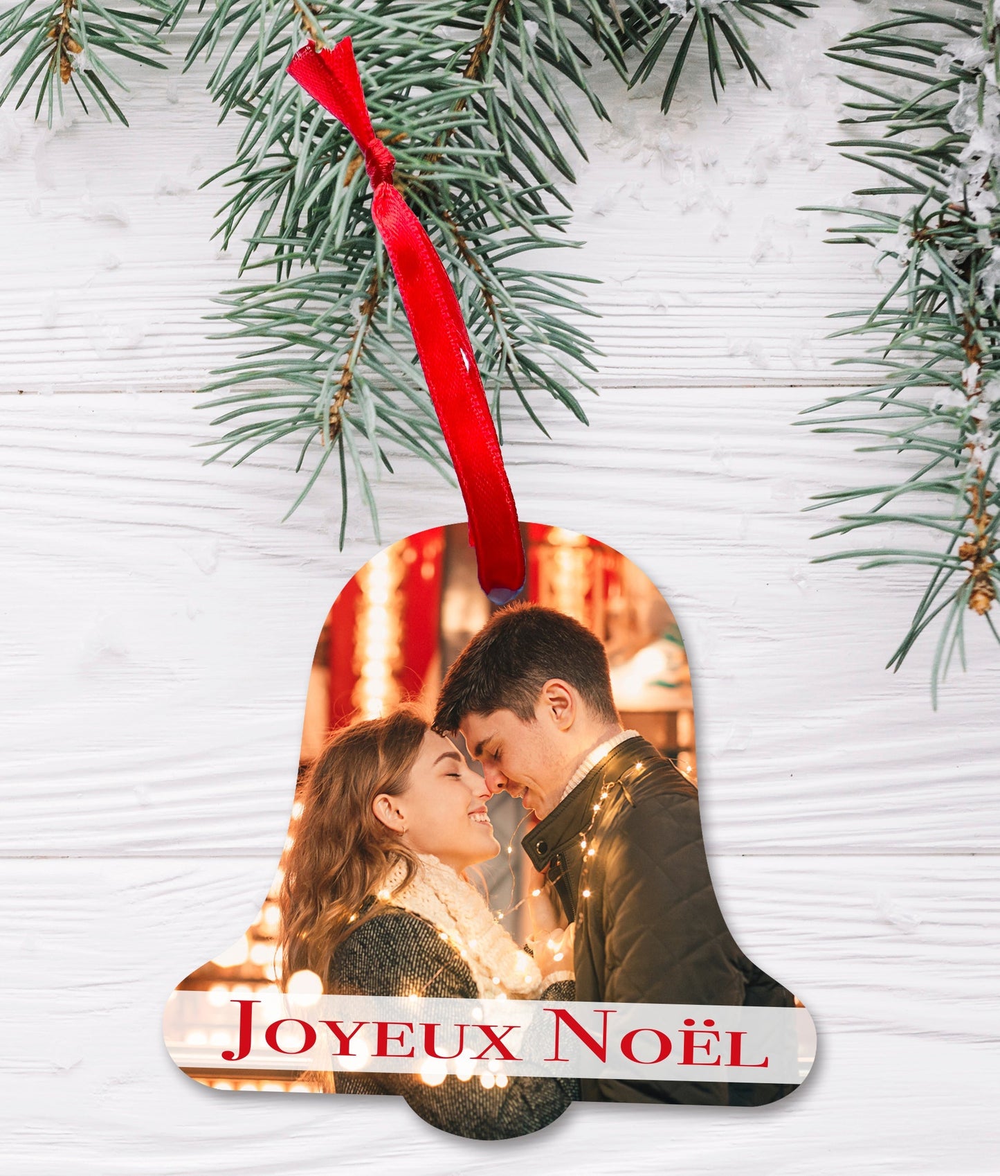Ornement personnalisé cloche avec photo Joyeux Noël