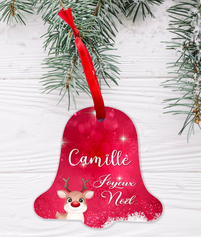 Ornement cloche Noël personnalisé prénom "Joyeux Noël"