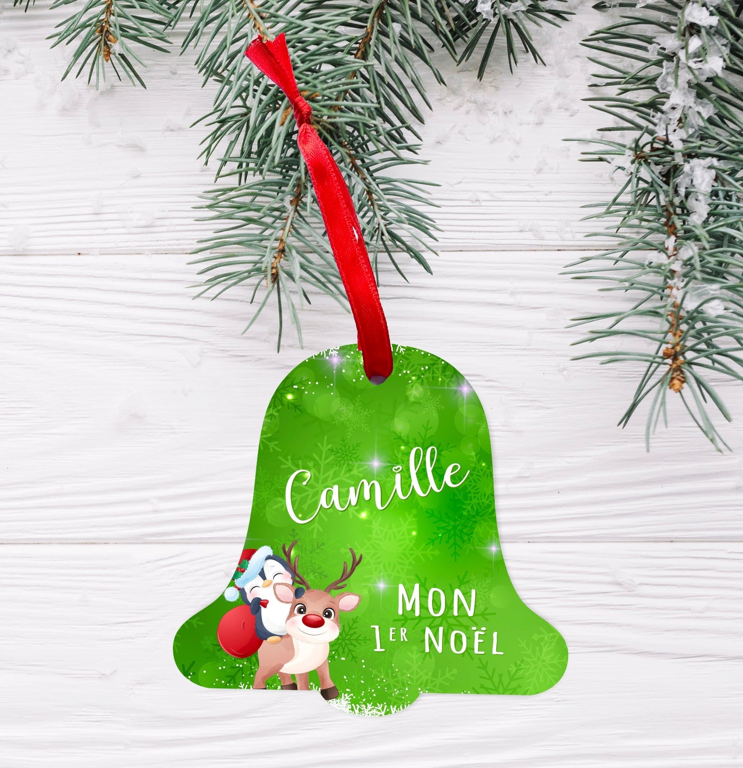 Ornement de Noël en forme de cloche personnalisable prénom mon premier Noël