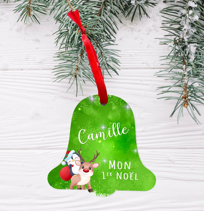 Ornement de Noël en forme de cloche personnalisable prénom mon premier Noël