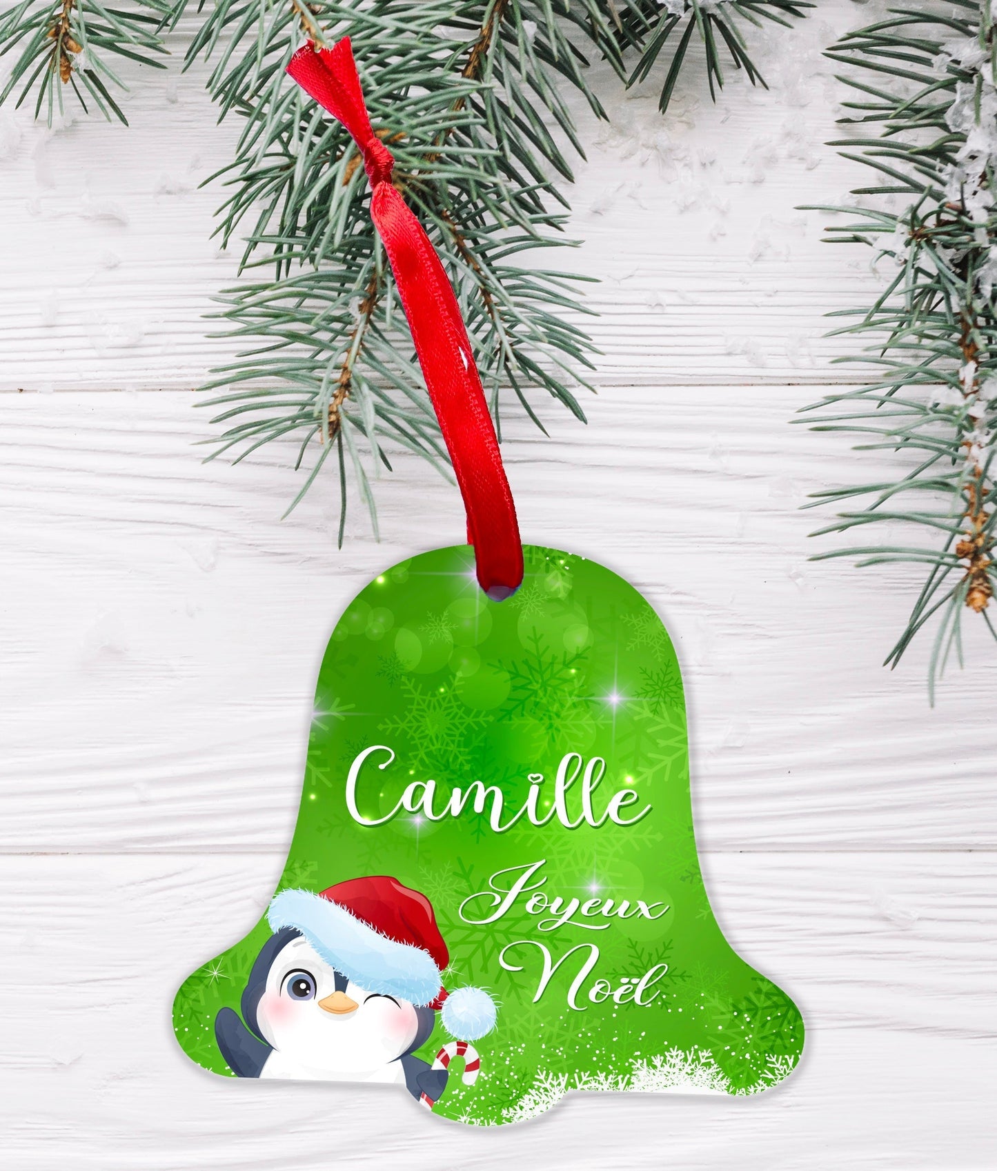 Ornement cloche Noël personnalisé prénom "Joyeux Noël"