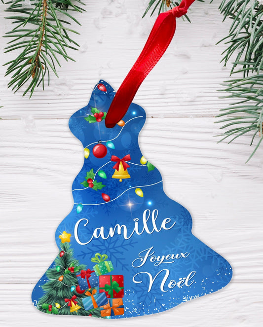 Ornement de Noël personnalisable prénom sapin bleu