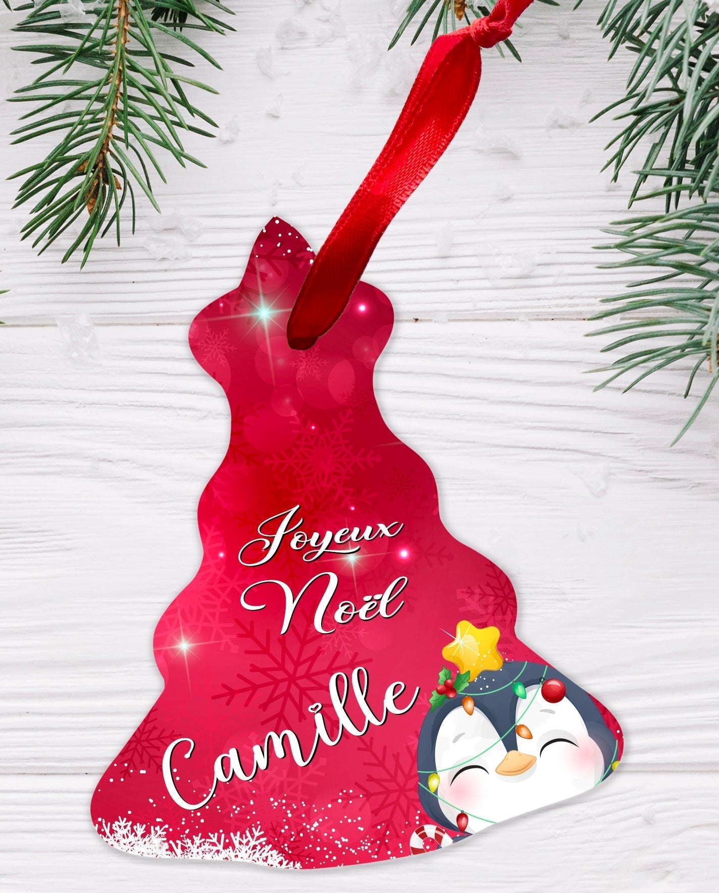 Ornement sapin Noël personnalisé prénom "Joyeux Noël"