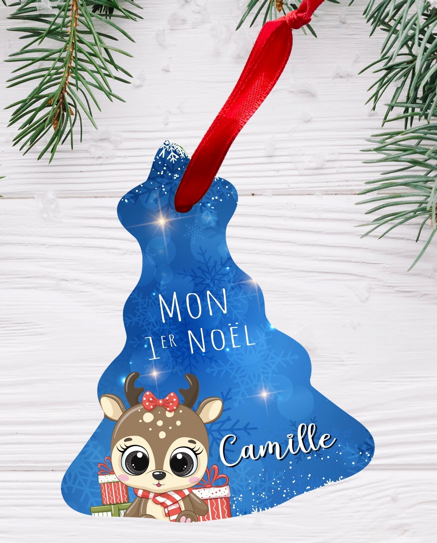 Ornement sapin Noël personnalisé prénom "Mon 1er Noël"