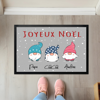 Paillasson de Noël personnalisé gnomes colorés avec prénom