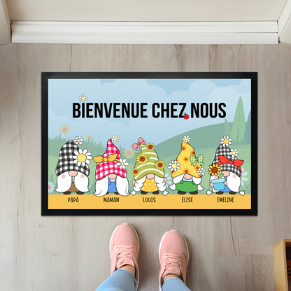 Paillasson personnalise printemps avec Gnomes et prénoms