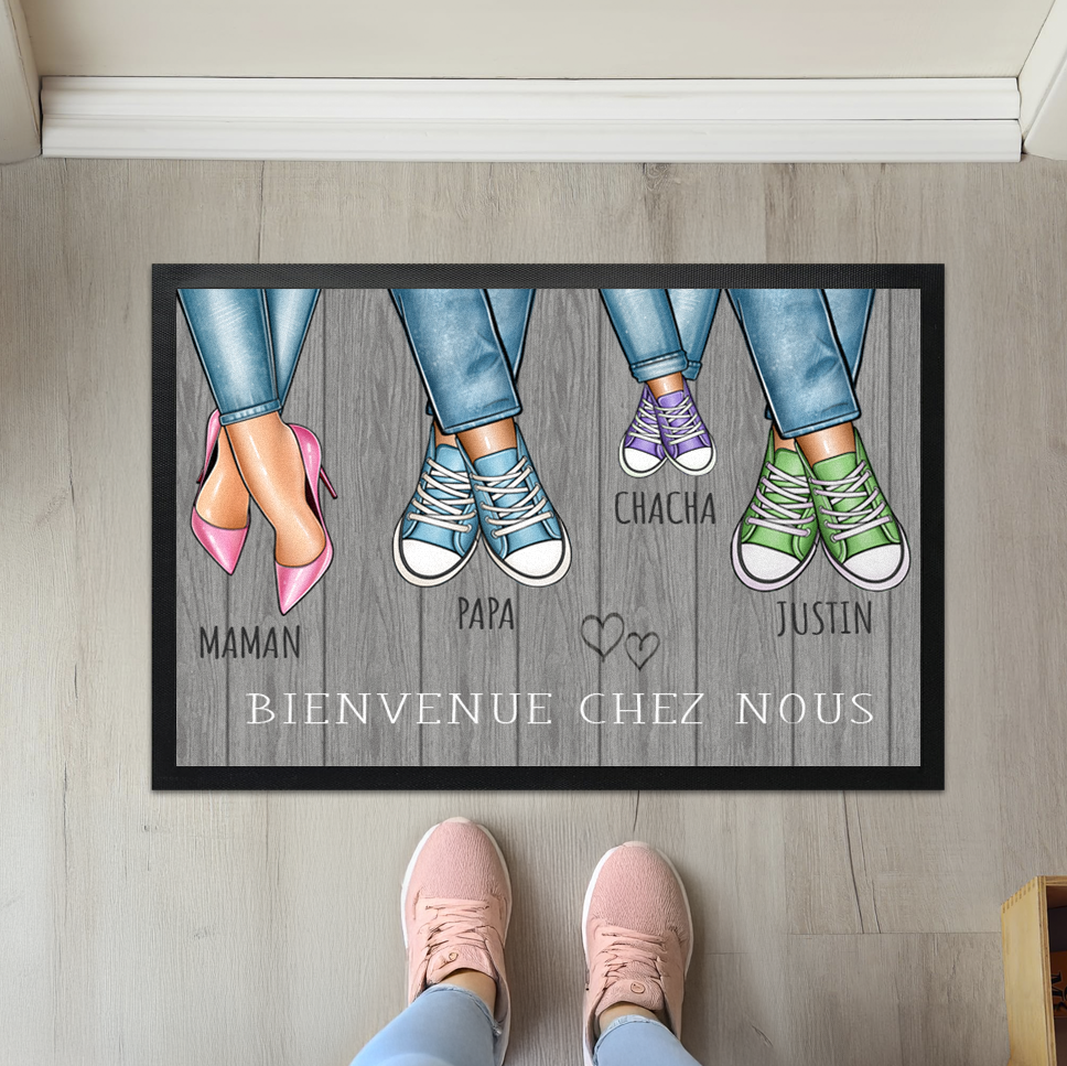 paillasson famille personnalisé avec chaussures et prénoms