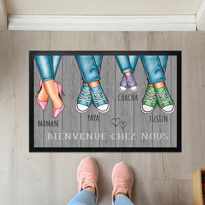 paillasson famille personnalisé avec chaussures et prénoms