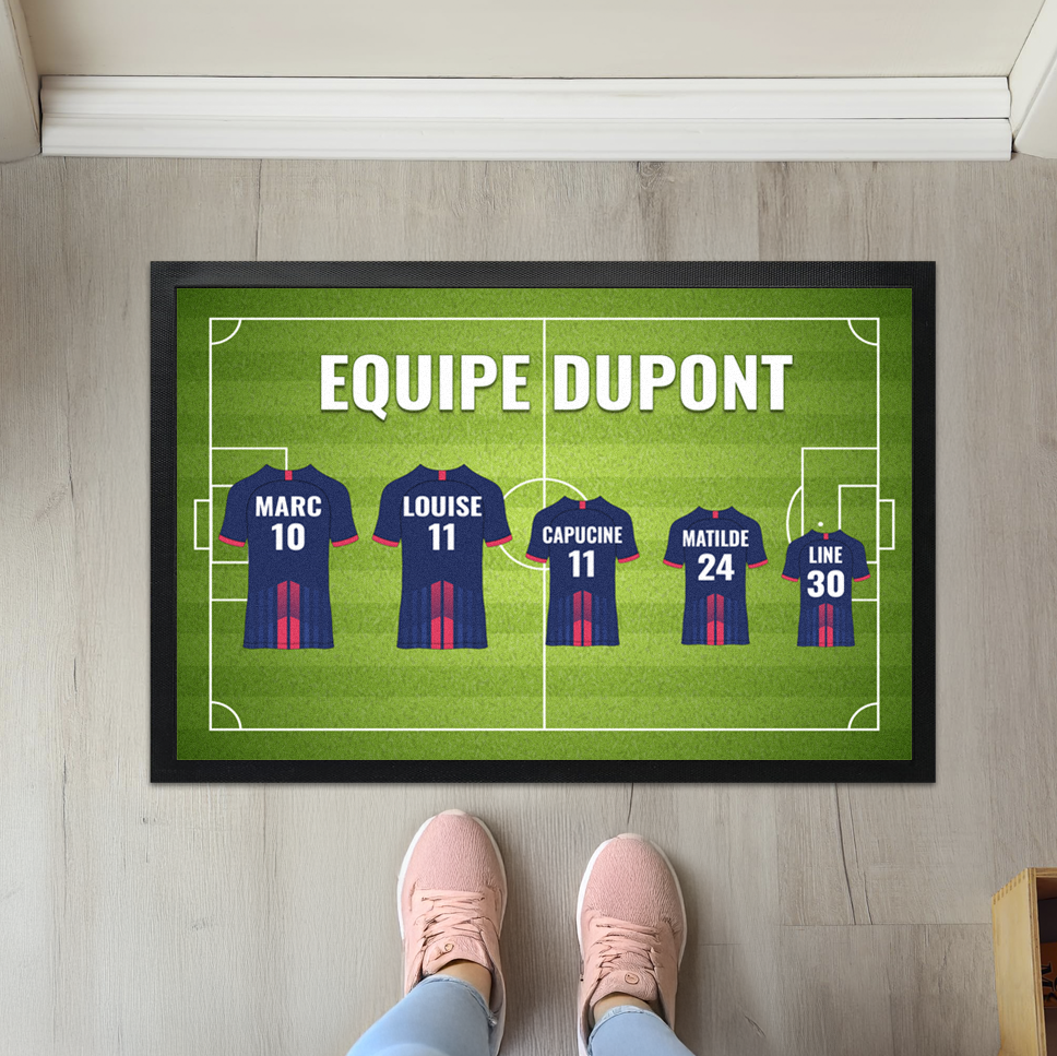 paillasson personnalisable équipe de football avec maillots et prénoms