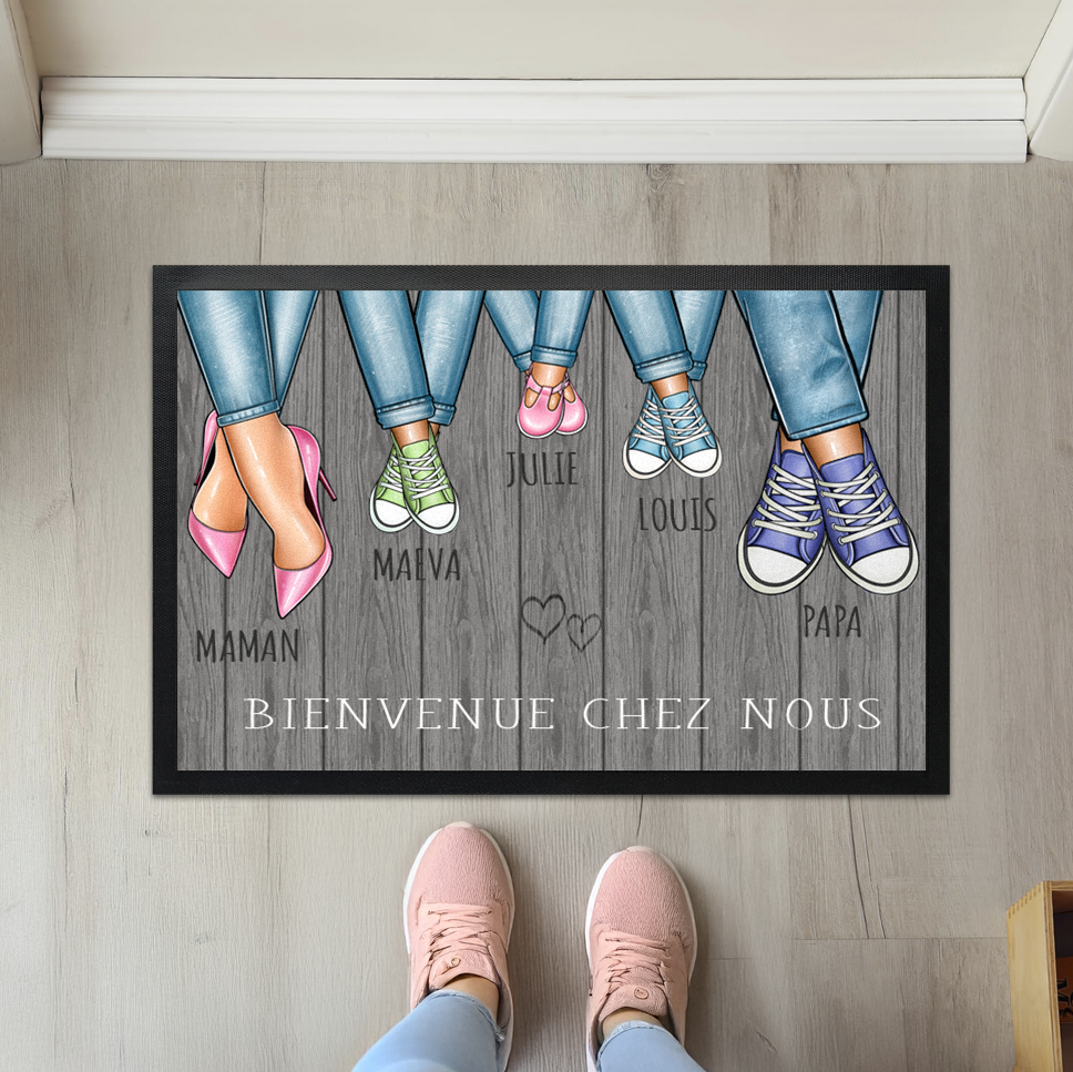 paillasson personnalisable famille chaussures et prénoms