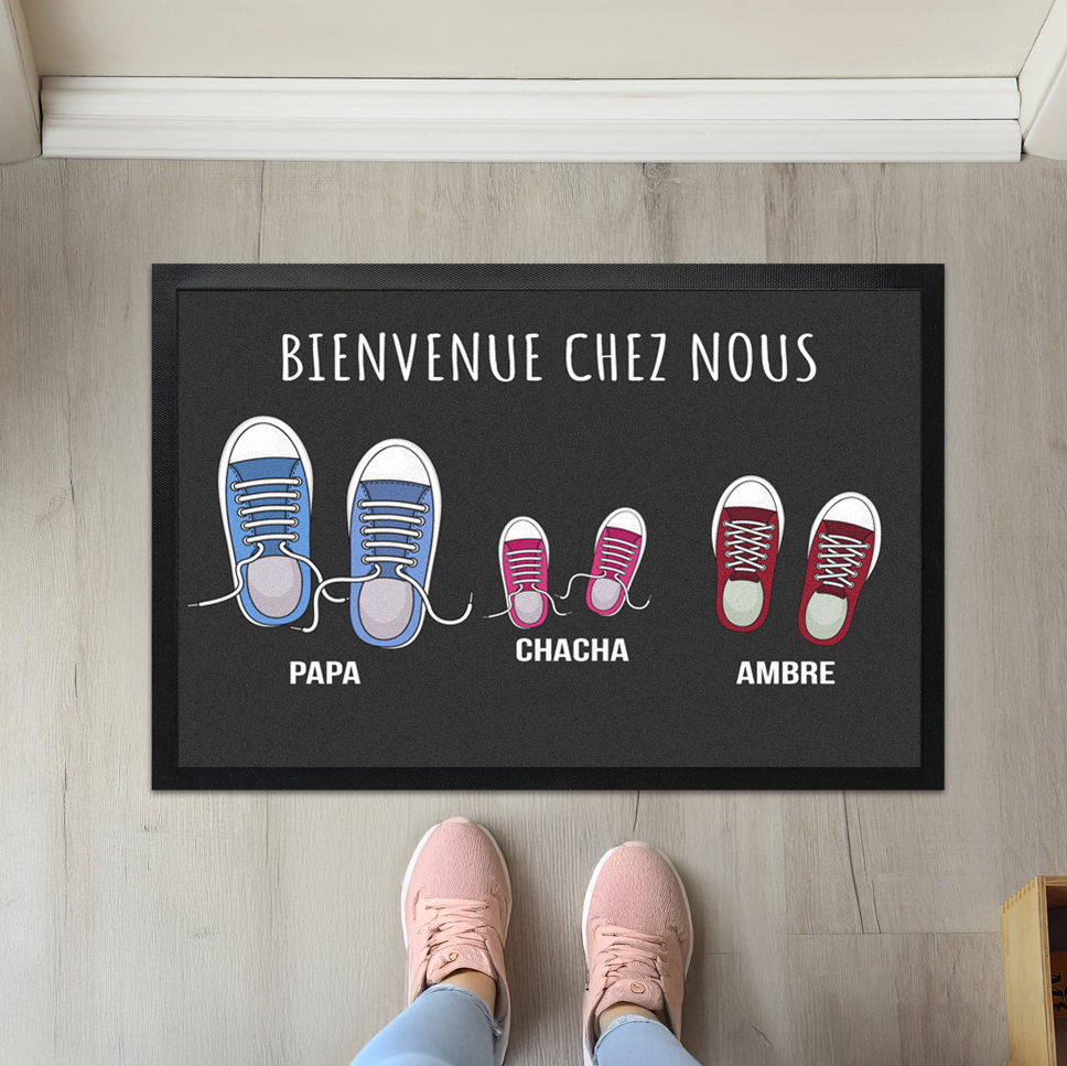 Paillasson personnalisable famille chaussures avec prénom et animaux