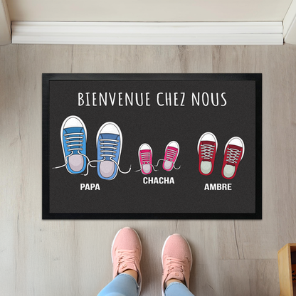 Paillasson personnalisable famille chaussures avec prénom et animaux