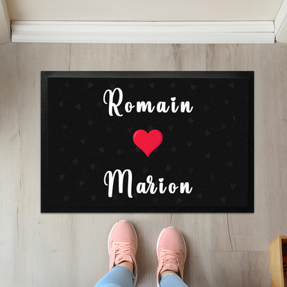 Paillasson personnalisé couple avec coeur et prénom - idée cadeau crémaillère 