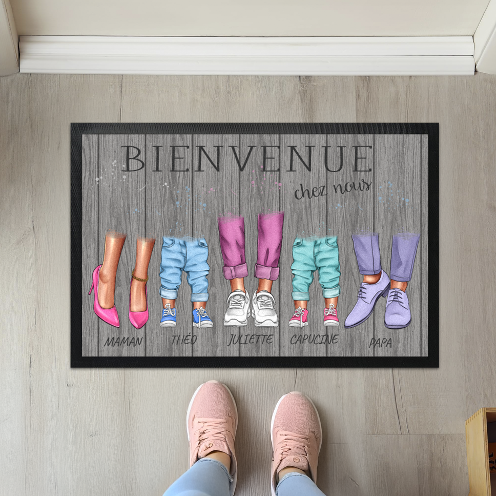 Paillasson famille personnalisable avec chaussures et prénom 