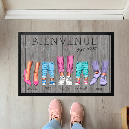 Paillasson famille personnalisable avec chaussures et prénom 