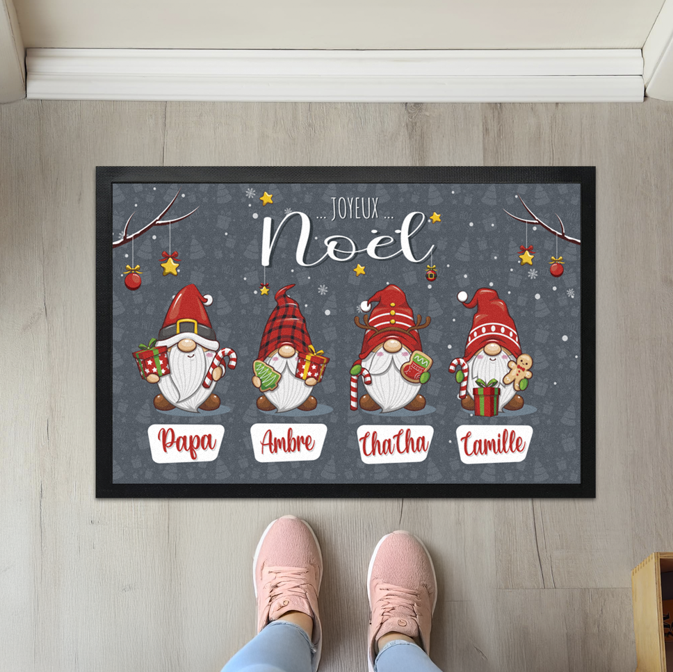Paillasson de Noël personnalisé avec gnomes et prénoms