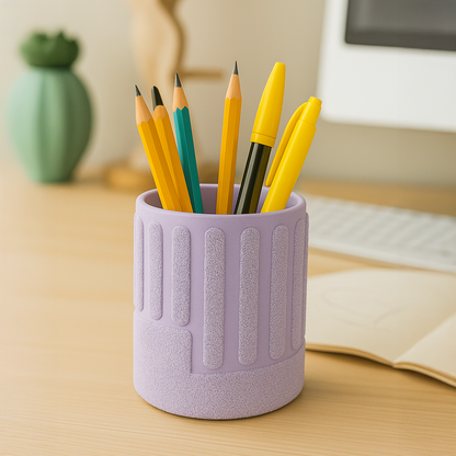 Pot à crayons texturé imprimé en 3D, modèle Linéa – gris, vert gazon, rose ou lilas - Koala Bleu Design