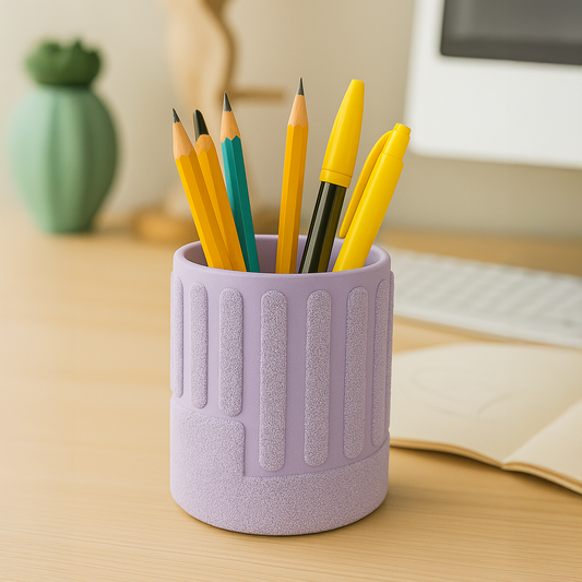 Pot à crayons texturé imprimé en 3D, modèle Linéa – gris, vert gazon, rose ou lilas - Koala Bleu Design