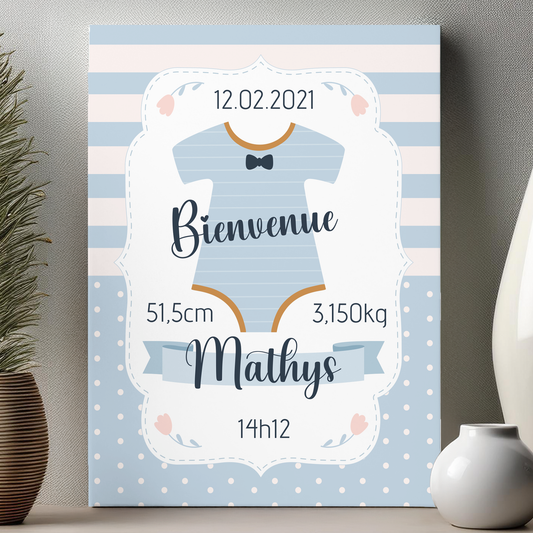 Plaque de naissance personnalisée avec prénoms et informations importantes
