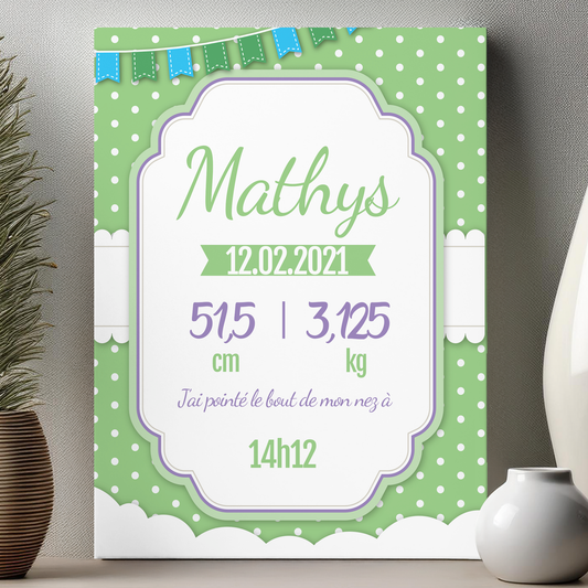Plaque de naissance personnalisée avec prénom et informations de naissance importantes