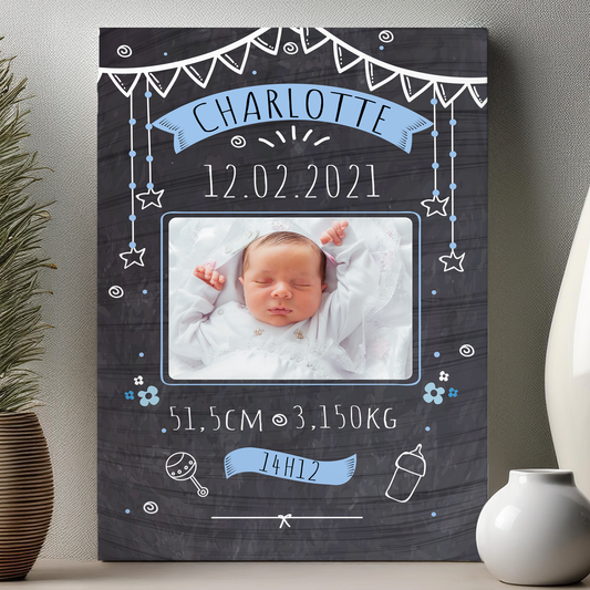 Plaque de naissance personnalisée avec photos
