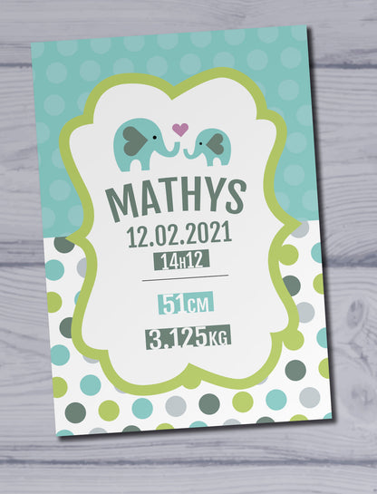 cadeau de naissance plaque personnalisée naissance bébé éléphant 